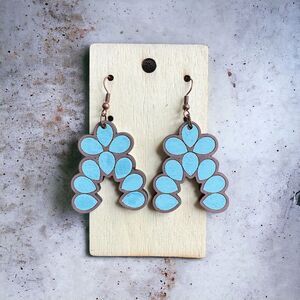 Jeweled Art Squash Blossom Wooden Earrings Handmade NEW